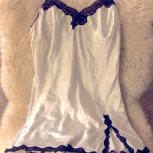 Victoria’s Secret White Satin Black Lace Chemise